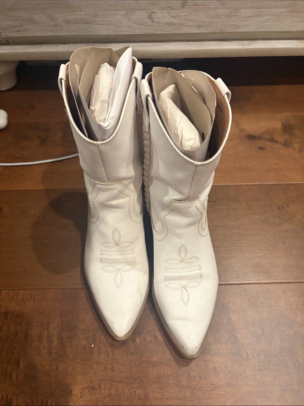 Dolce Vita White Braided Western Ankle Boots